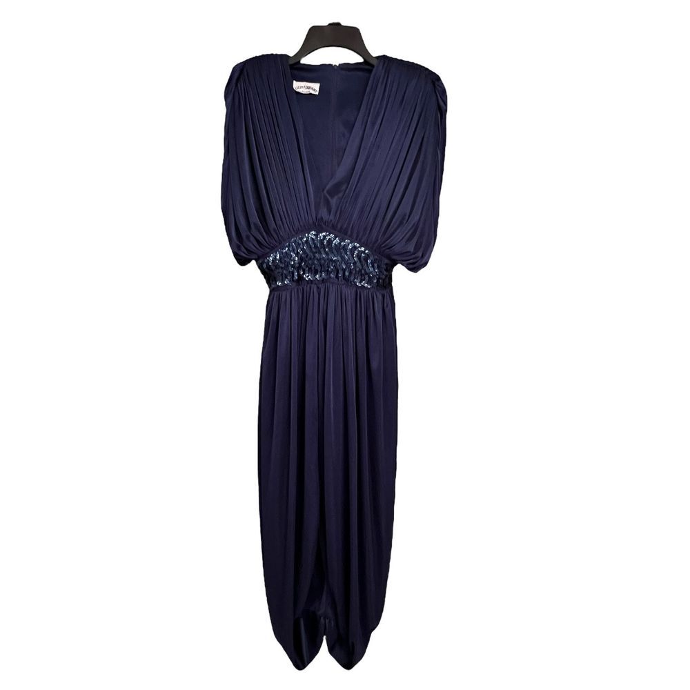 Vintage- Lizzy &‎ Johnny By Lucero Navy Tulip Dress Shoulder Pads Sequins
